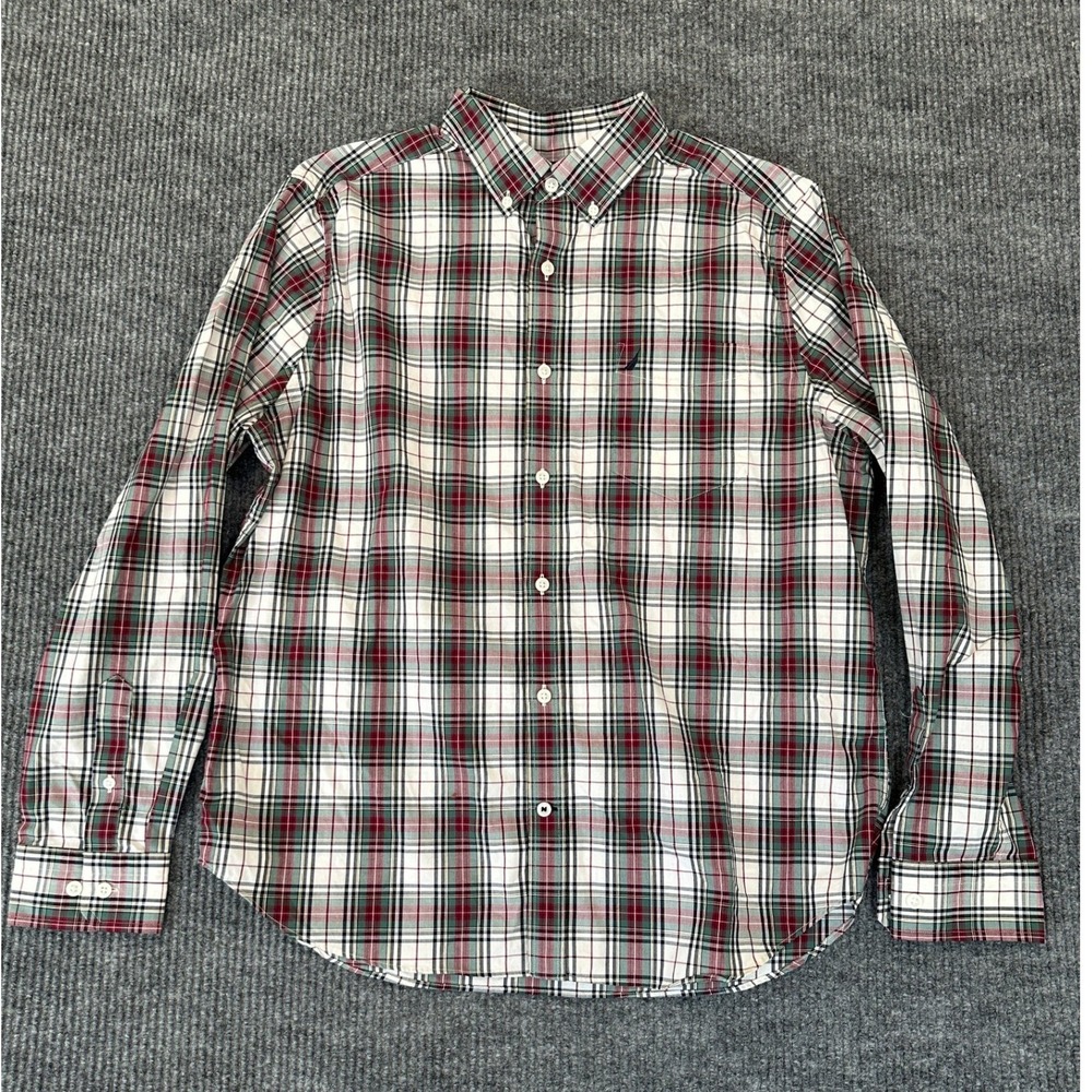 Nautica Plaid Button Down Shirt Large Multicolor Cotton Long Sleeve